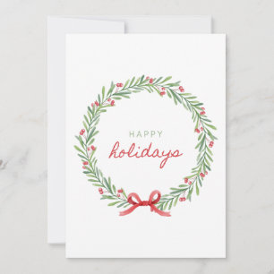 Cartão De Festividades Aquarela Coroa de Férias – Feliz Natal Minimalista