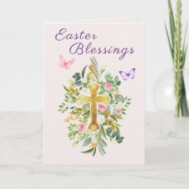 Cartão De Festividades Aquarela Cruzes Florais Bênçãos da Páscoa Escritur