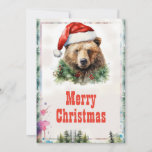 Cartão De Festividades Aquarela de Bear Natal<br><div class="desc">ursos,  feliz de besta,  pintura de aquarela vermelha engraçada,  feliz de bico de arte,  abraço de natal,  neve fria,  claus claus snowflake,  feliz natal de inverno,  ursinho bonitinho,   de besta,  pintura de aquarela vermelha engraçada,  chapéu de natal,  neve fria santa claus snowflake,  feliz Natal de inverno, </div>