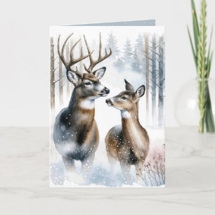 Cartão De Festividades Aquarela de Buck e Doe de Natal