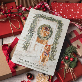Cartão De Festividades Aquarela de Cachorro Golden Retriever Vintage com 