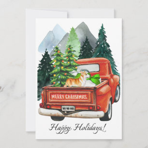 Cartão De Festividades Aquarela de Corgi Galês de Natal e Caminhão Antigo