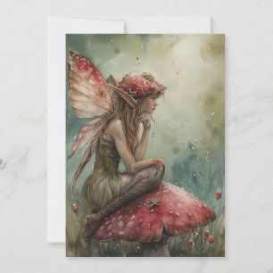 Cartão De Festividades Aquarela De Fada De Cogumelo