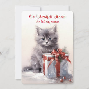 Cartão De Festividades Aquarela de Natal de Gatinho Cinza