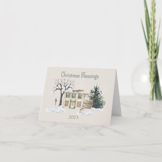 Cartão De Festividades Aquarela de Natal Personalizada (Frente)