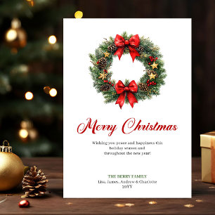 Cartão De Festividades Aquarela de Pinheiro Coroa de Natal Saudação Digit