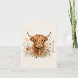 Cartão De Festividades Aquarela de Vaca das Terras Altas Fofa
