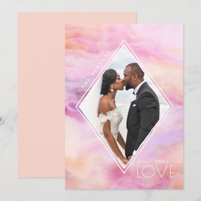 Cartão De Festividades Aquarela Diamante Pêssego Agato Púrpura Rosa (Frente/Verso)