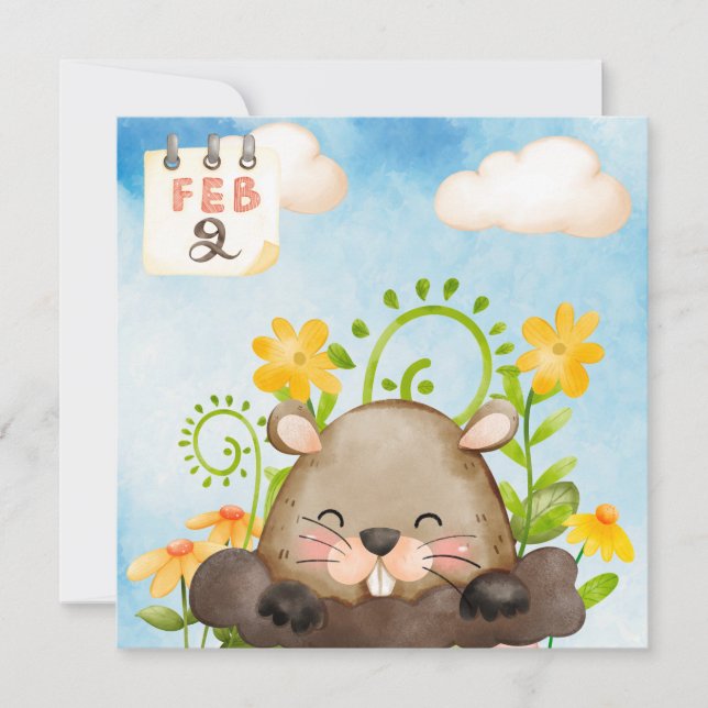 Cartão De Festividades Aquarela do dia do Groundhog (Frente)