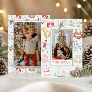 Cartão De Festividades Aquarela Doze Dias de Foto de Natal