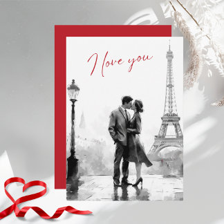 Cartão De Festividades Aquarela Elegante Paris Feliz Dia dos Namorados