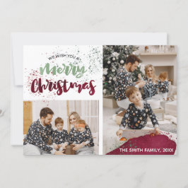Cartão De Festividades Aquarela Família Vermelho Verde Foto Feliz Natal