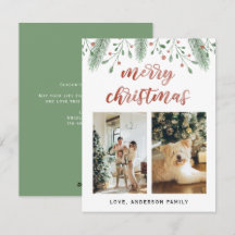 Aquarela Feliz Natal Caligrafia Duas Fotografias