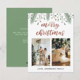 Cartão De Festividades Aquarela Feliz Natal Caligrafia Duas Fotografias