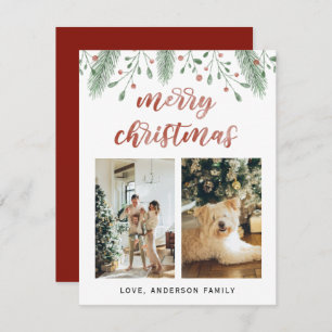 Cartão De Festividades Aquarela Feliz Natal Caligrafia Duas Fotografias