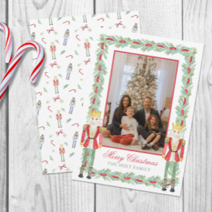 Cartão De Festividades Aquarela Fendas de Natal & Foto de Guirlanda