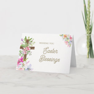 Cartão De Festividades Aquarela Floral Cruz Bênçãos Religiosas de Páscoa