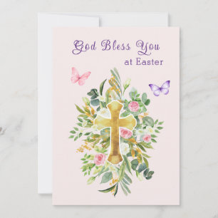 Cartão De Festividades Aquarela Floral Cruz Cristã Páscoa