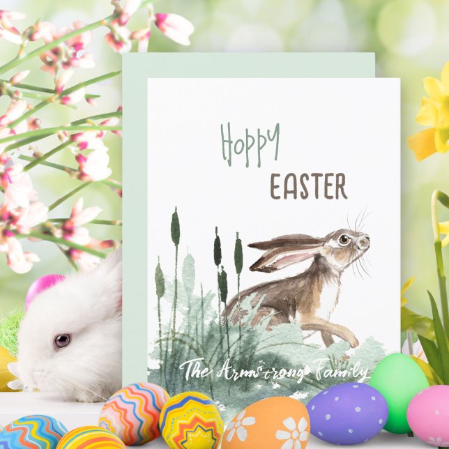 Cartão De Festividades Aquarela Floral de Coelho de Páscoa com Coelho de  (Hoppy Easter Bunny Pastel Floral Watercolor Holiday Card ©Susanne Sachers - Sunny Mind 🌞
)