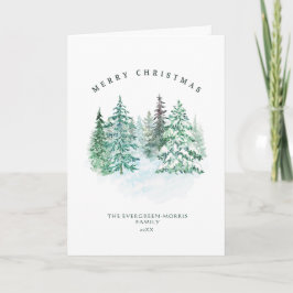 Cartão De Festividades Aquarela floresta perene Feliz Natal