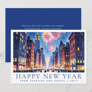 Cartão De Festividades Aquarela Fogos de Ano Novo em Nova York
