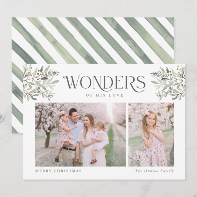 Cartão De Festividades Aquarela Folhagem de Natal Carro de Férias Religio (Frente/Verso)