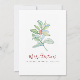 Cartão De Festividades Aquarela Folhas Botânicas e Bagas Cuidador