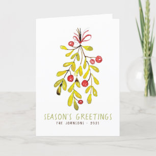 Cartão De Festividades Aquarela Foliage Botânica Holly Berry Natal