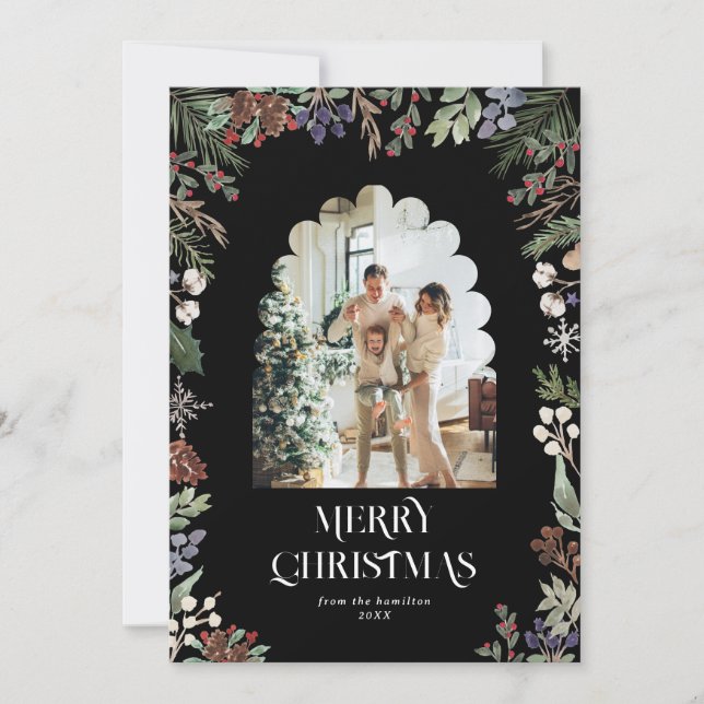 Cartão De Festividades Aquarela Foto de Arco de Natal Botânico (Frente)