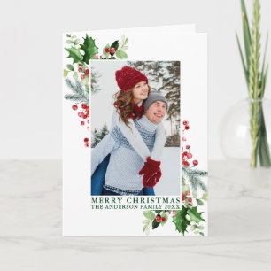 Cartão De Festividades Aquarela Holly Greenery Foto Verde
