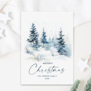 Cartão De Festividades Aquarela Inverno Paisagem Natal
