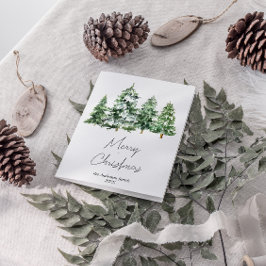 Cartão De Festividades Aquarela Inverno Pinheiros de Neve Feliz Natal