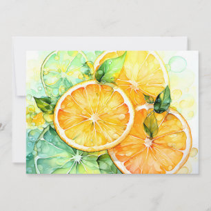 Cartão De Festividades Aquarela Limão Laranja Lima Botânica Cozinha