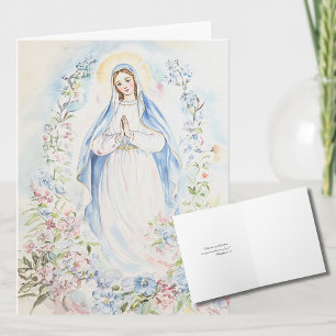 Cartão De Festividades Aquarela Mãe Maria Religiosa Católica Floral 