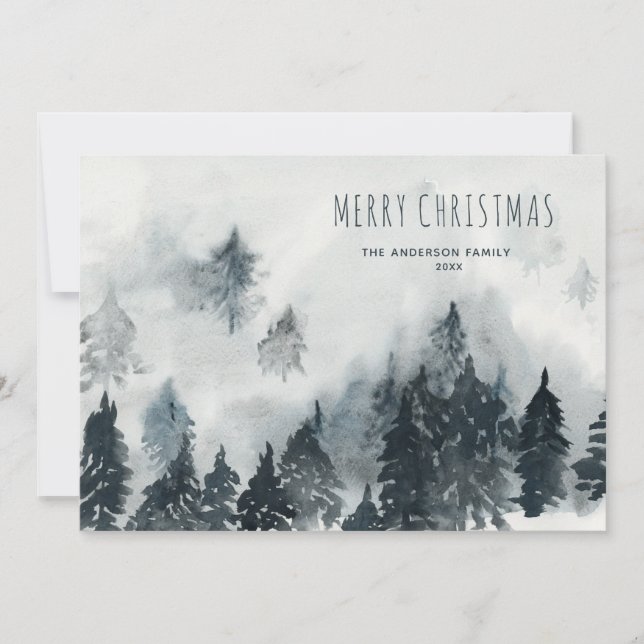 Cartão De Festividades Aquarela Misty Mountain Pines Snowy (Frente)