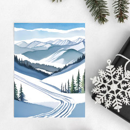 Cartão De Festividades Aquarela Montanha de Esqui