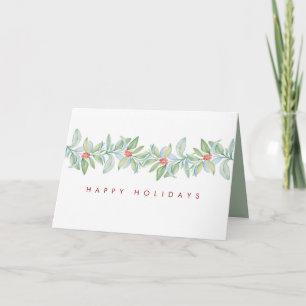 Cartão De Festividades Aquarela Natalino com Folhas de Azevinho e Bagas V