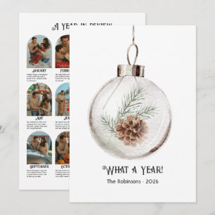 Cartão De Festividades Aquarela Neutra Ano de Revisão de Pinha de Fim de