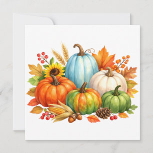 Cartão De Festividades Aquarela Outono Abóboras e Folhas
