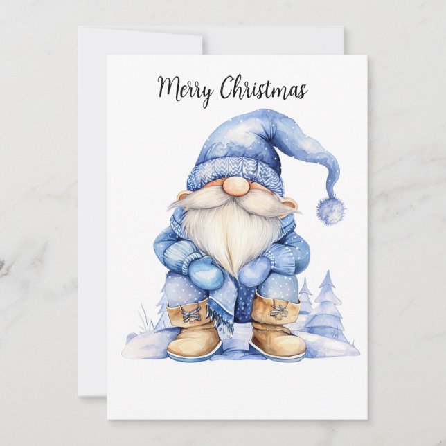 Cartão De Festividades Aquarela Personalizável Gnomo de inverno (Frente)