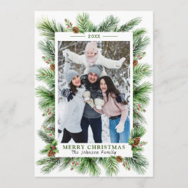 Cartão De Festividades Aquarela Pines Branch Frame de Natal FOTO