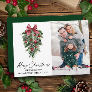 Cartão De Festividades Aquarela Pines Caligrafia Foto de Natal