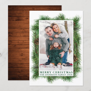 Cartão De Festividades Aquarela Pinheiros Moldura Madeira Feliz Natal