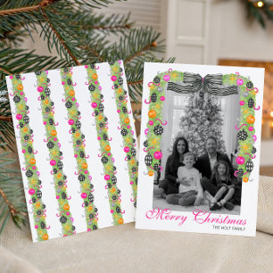 Cartão De Festividades Aquarela Preppy Guarlanda de Natal Foto Brilhante