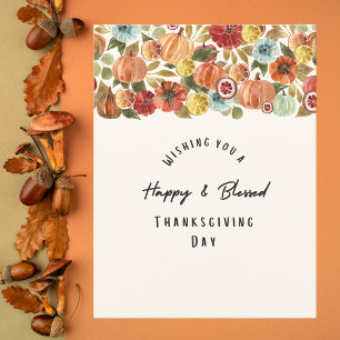 Cartão De Festividades Aquarela Pumpkin e Citrus Ação de Graças
