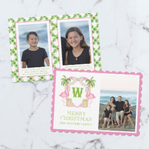 Cartão De Festividades Aquarela Rosa Flamingo, Flamingo, Monograma Crest