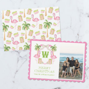 Cartão De Festividades Aquarela Rosa Flamingo, Flamingo, Monograma Crest