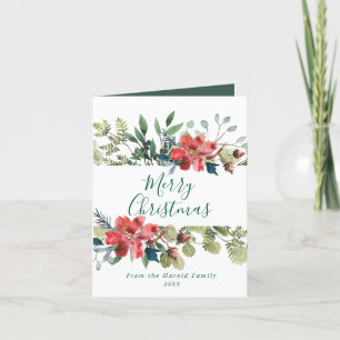 Cartão De Festividades Aquarela Rústica de Folhagens de Inverno com Flore