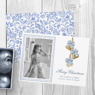Cartão De Festividades Aquarela Sinologia Azul Bow Bells Foto