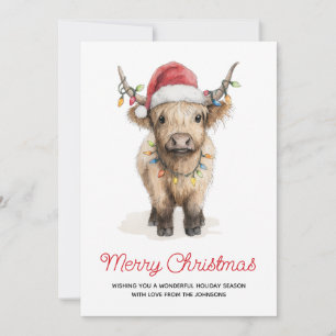 Cartão De Festividades Aquarela Vaca das Terras Altas Natal Fofo